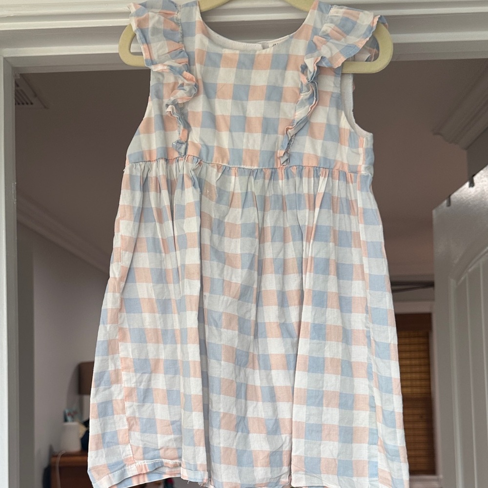H&M Pink and Blue Gingham Ruffle Sundress